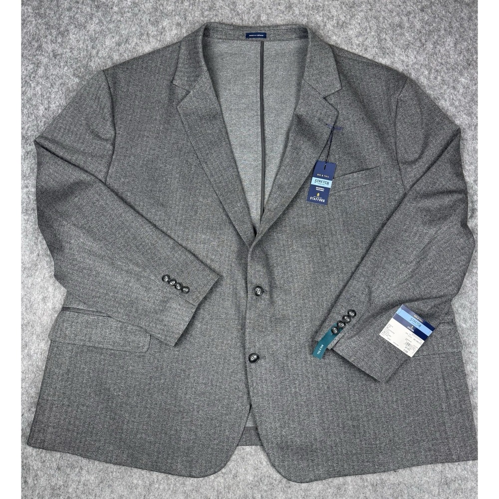 NEW $188 Stafford Men Blazer 60R Gray Herringbone Stretch Sport Coat Jacket